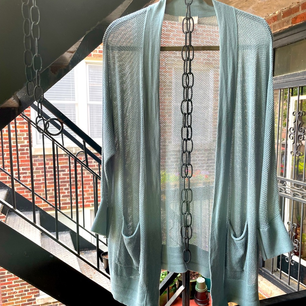 Loft Open Front Slate Blue Mesh Cardigan Sz M/L